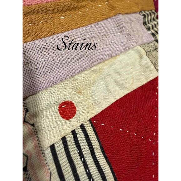 Antique Log Cabin Quilt Reversible Twin/full Blue Trim Floral Back 81” X 64” - Picture 16 of 16